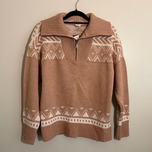 Crown & Ivy Women's Tan Sweater with White Geometric Pattern